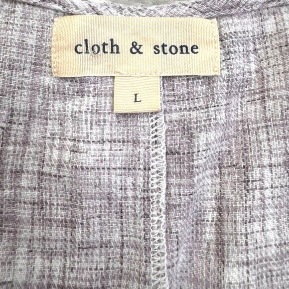 Anthropologie Cloth & Stone V-Neck Linen Fringe Hem Tank Gray - Picture 3 of 7